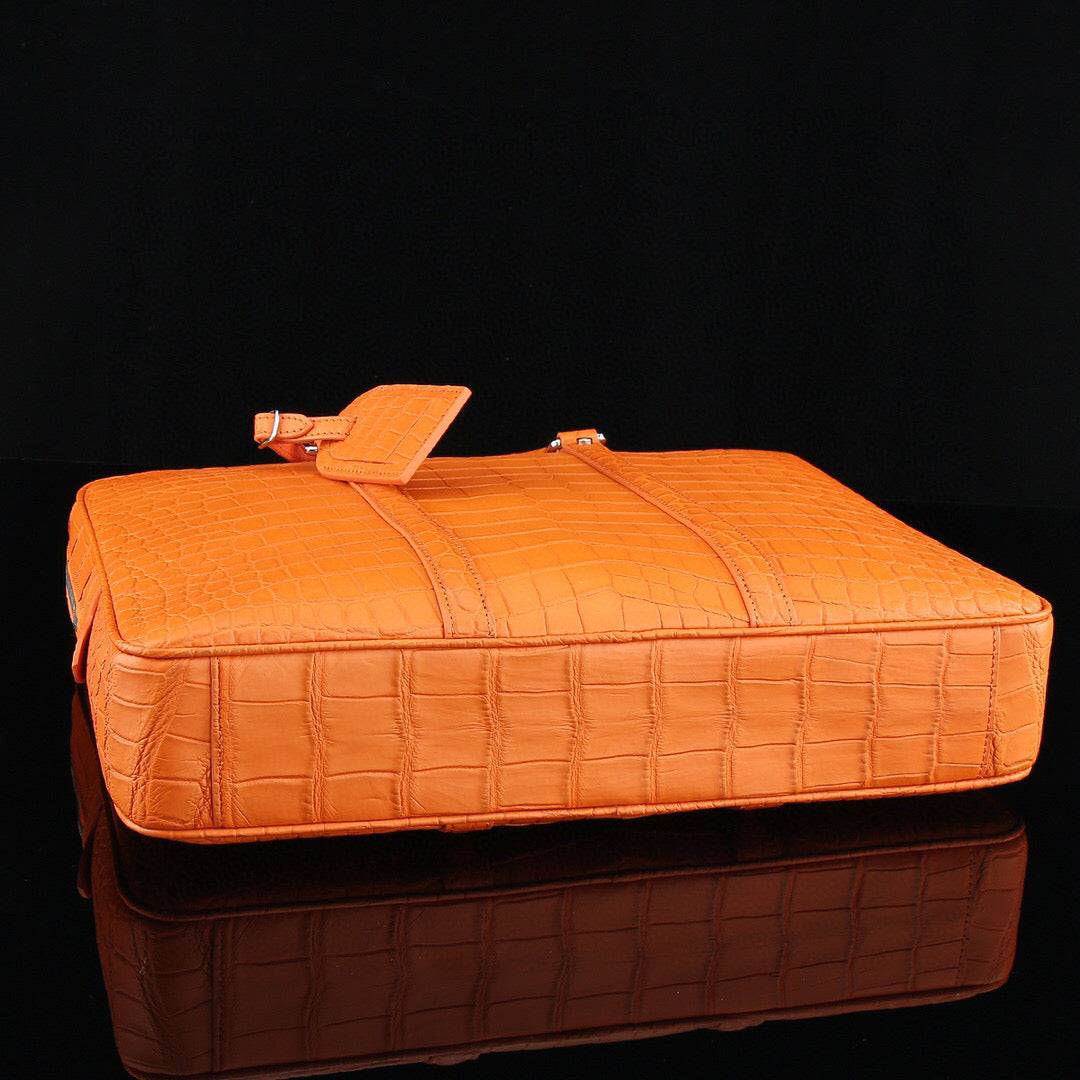 Mens Crocodile Skin Leather Travel Duffel Bag Orange