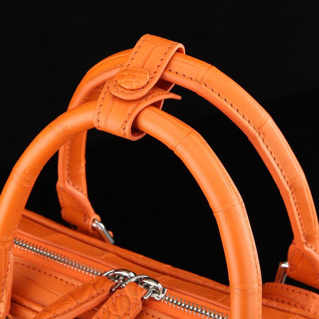 Mens Crocodile Skin Leather Travel Duffel Bag Orange