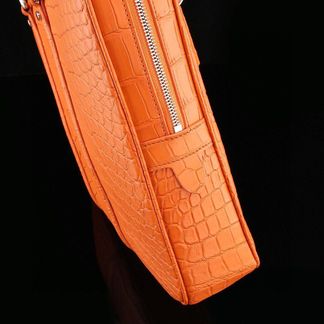 Mens Crocodile Skin Leather Travel Duffel Bag Orange