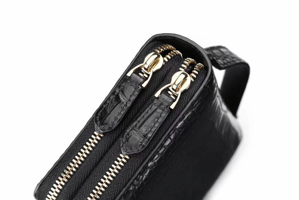 Mens Double Zipper Clutch Bags Crocodile Leather Men's Wallet Handy Long Wallets Black