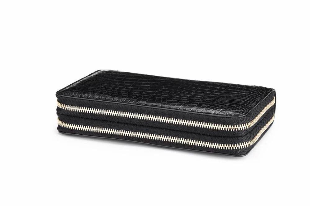 Mens Double Zipper Clutch Bags Crocodile Leather Men's Wallet Handy Long Wallets Black