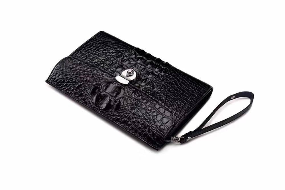 Mens Genuine Crocodile Bone Leather Business Clutch Card Organize Bags With Write Strap