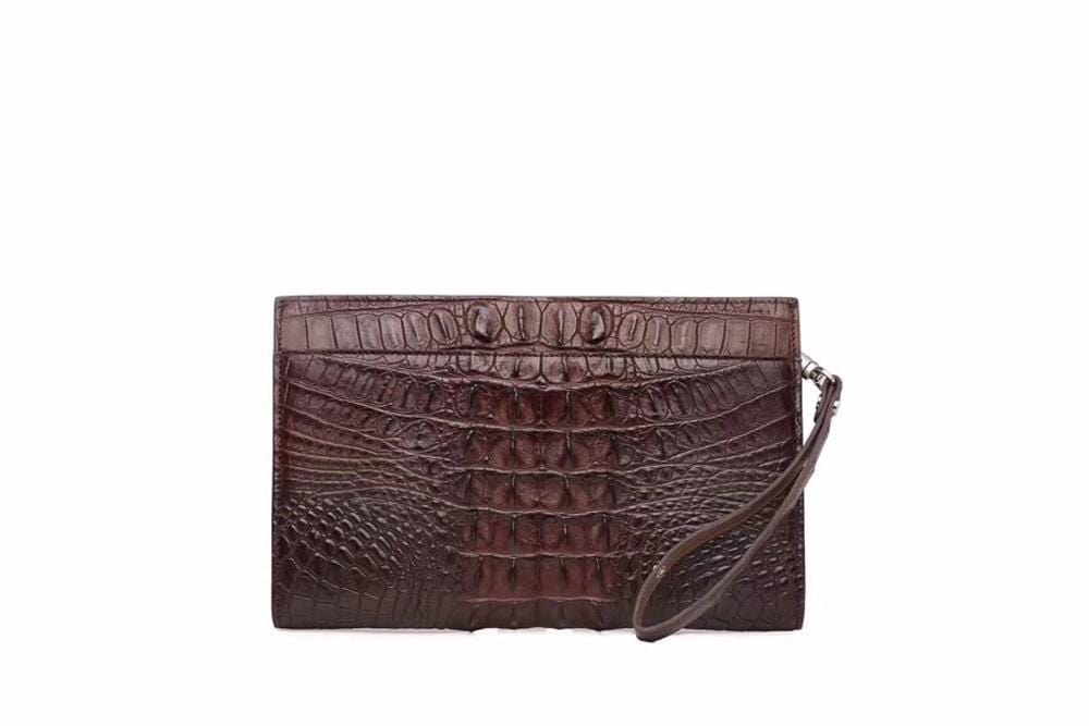 Mens Genuine Crocodile Bone Leather Business Clutch Card Organize Bags With Write Strap