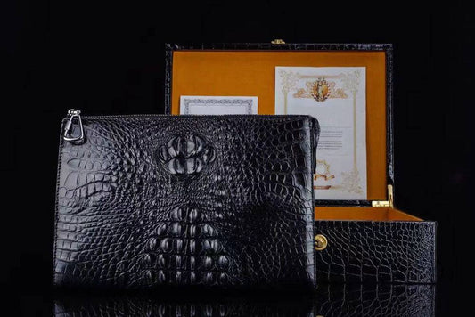 Mens Genuine Crocodile Skin Leather Clutch Bag