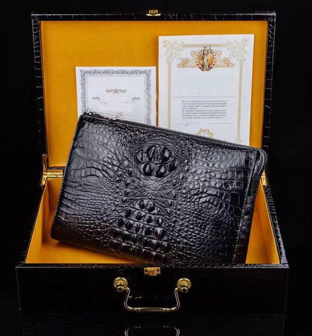 Mens Genuine Crocodile Skin Leather Clutch Bag