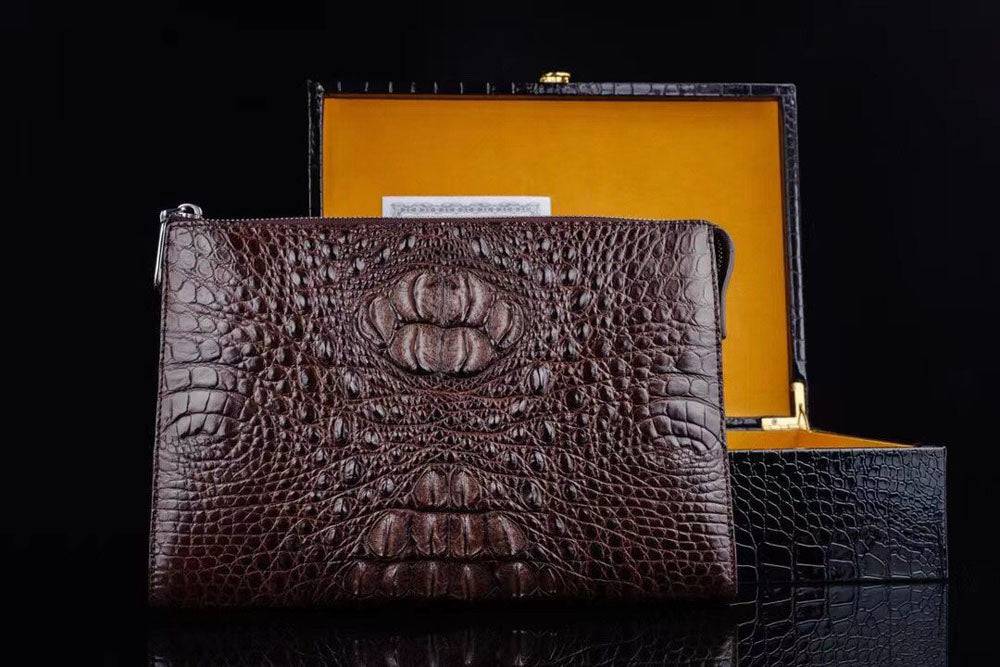 Mens Genuine Crocodile Skin Leather Clutch Bag