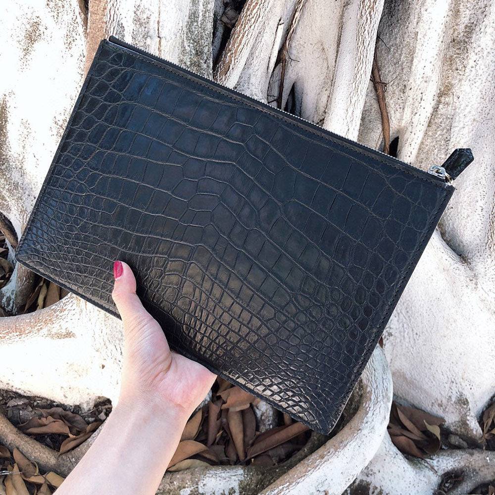 Mens Genuine Crocodile Skin Leather Clutch Large