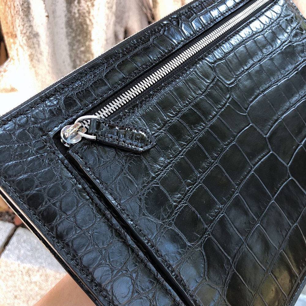 Mens Genuine Crocodile Skin Leather Clutch Large