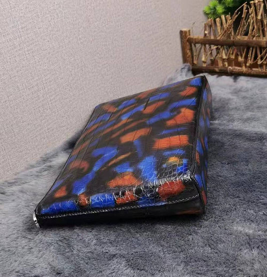 Mens Genuine Crocodile Skin Leather Clutch Vintage Multi Color