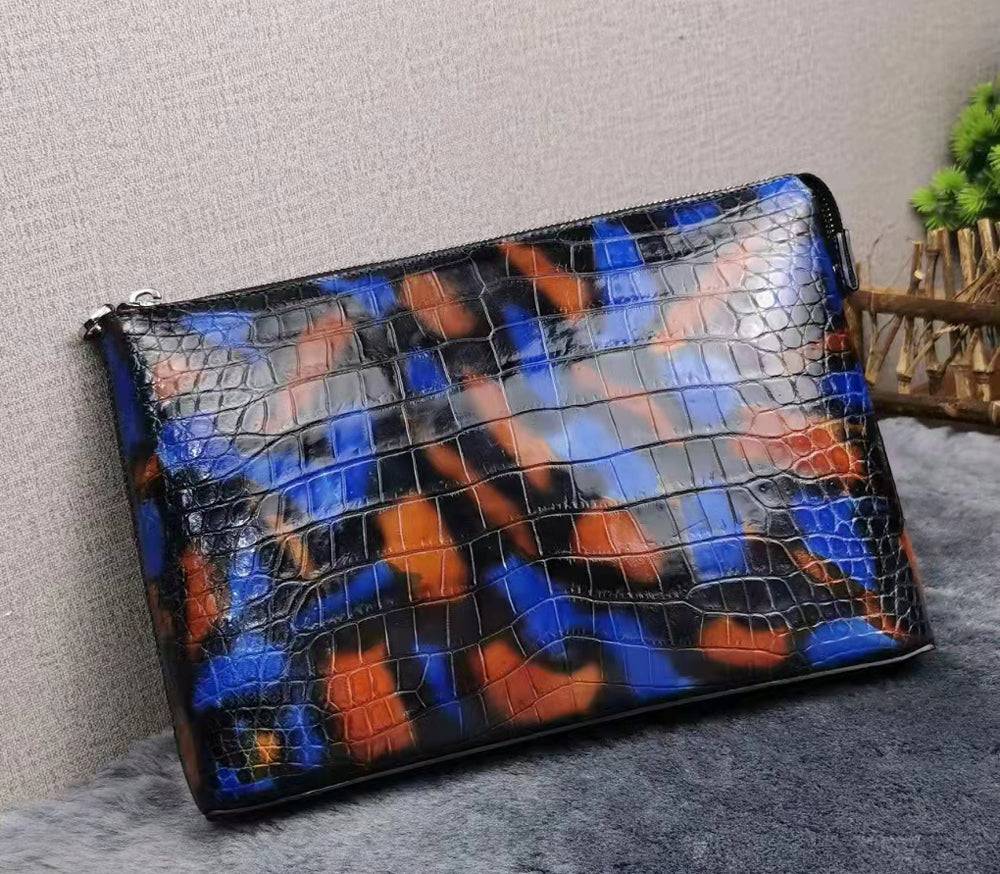 Mens Genuine Crocodile Skin Leather Clutch Vintage Multi Color