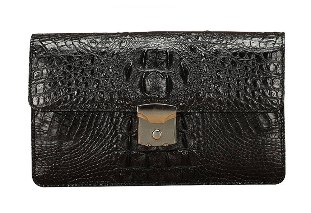 Mens Genuine Crocodile Skin Leather Clutch With Wrist Strap