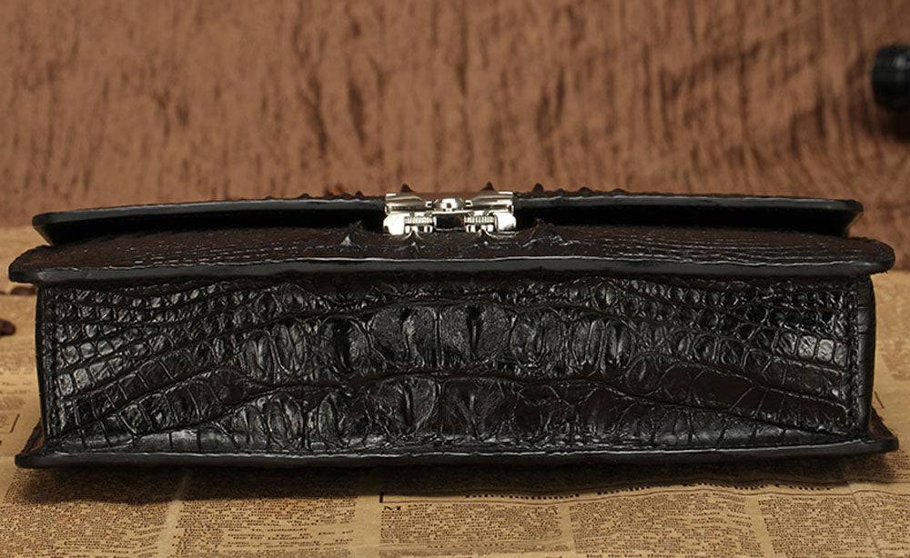 Mens Genuine Crocodile Skin Leather Clutch With Wrist Strap