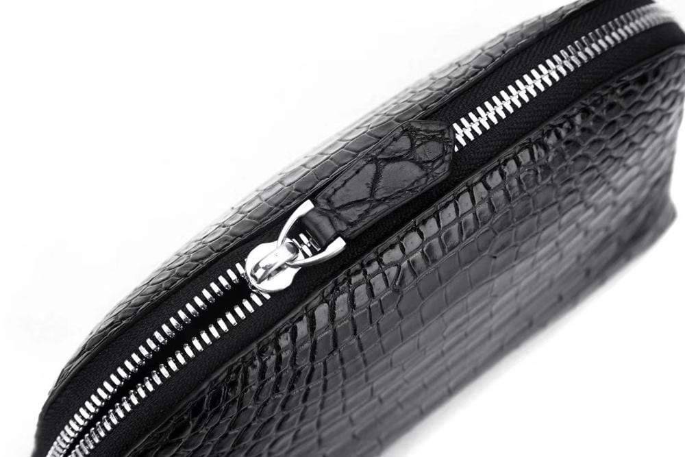 Mens Half Round Cross Body Clutch Bag With Wrist Handle Genuine Crocodile Leather Cell Phone Chain Shoulder Purse For Shopping And Travel