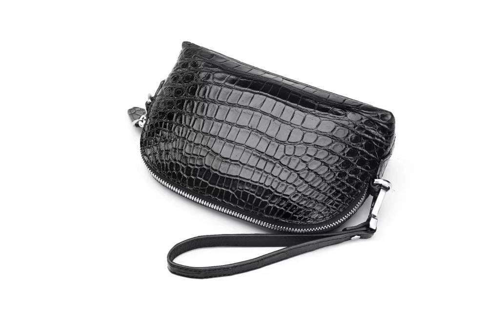 Mens Half Round Cross Body Clutch Bag With Wrist Handle Genuine Crocodile Leather Cell Phone Chain Shoulder Purse For Shopping And Travel