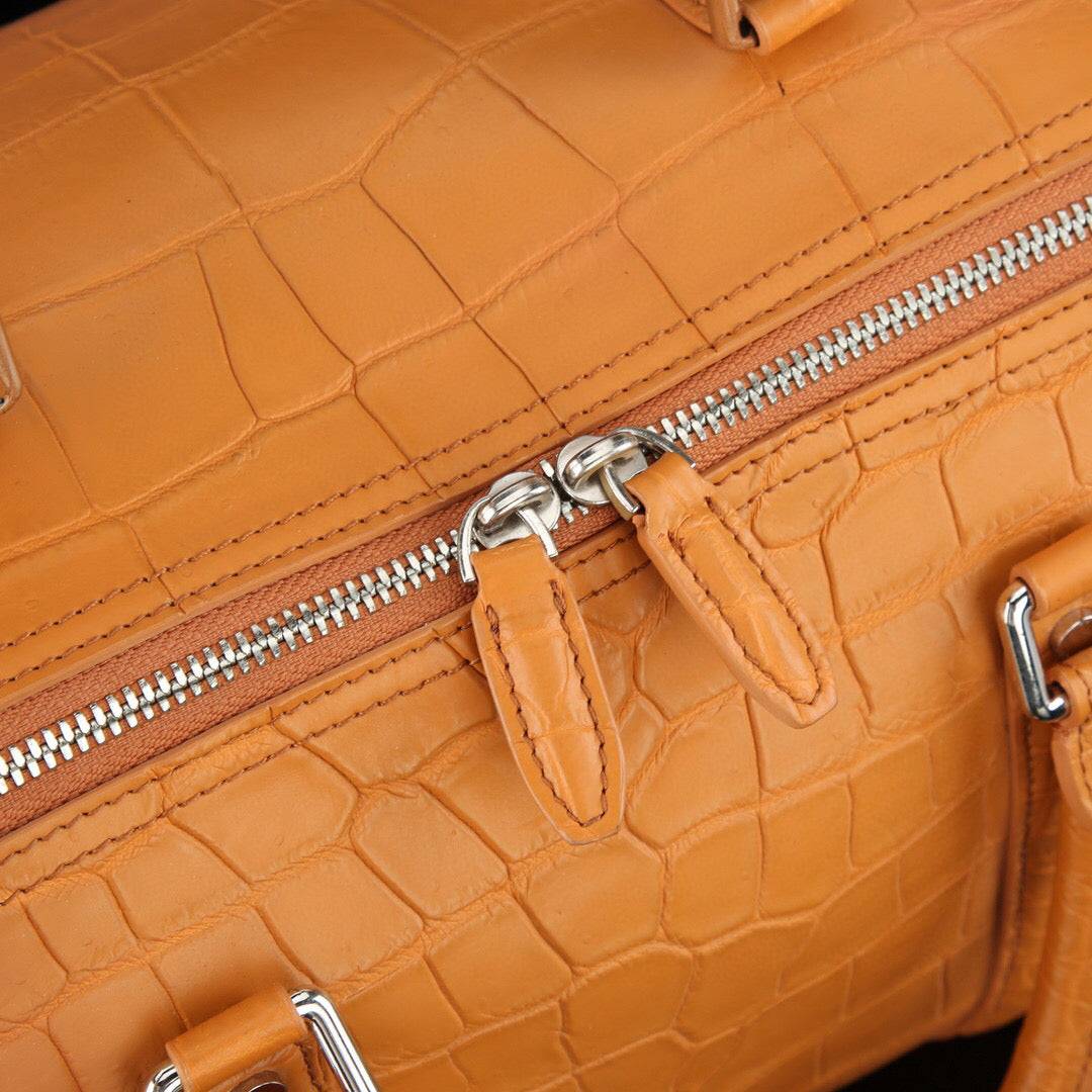 Large Matt Crocodile Leather Travel Duffel Bag