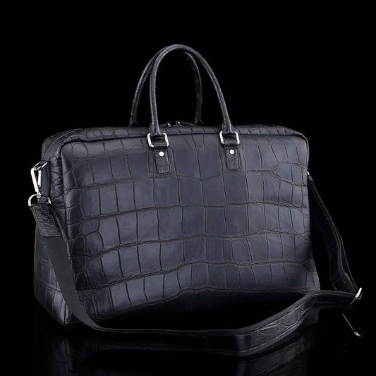 Matt Nile Crocodile Leather Large Travel Duffel Bag Black