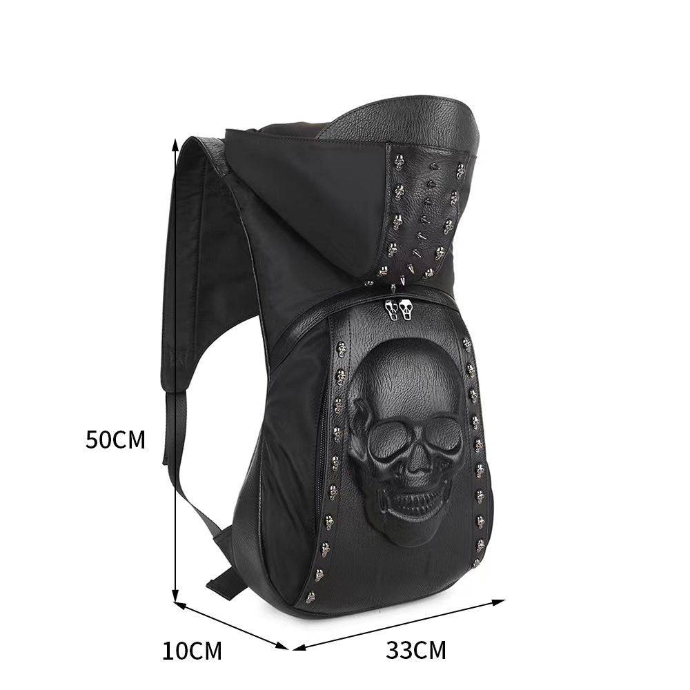 3D Backpack Mens Studded Smiling Skull Hooded Backpack Large