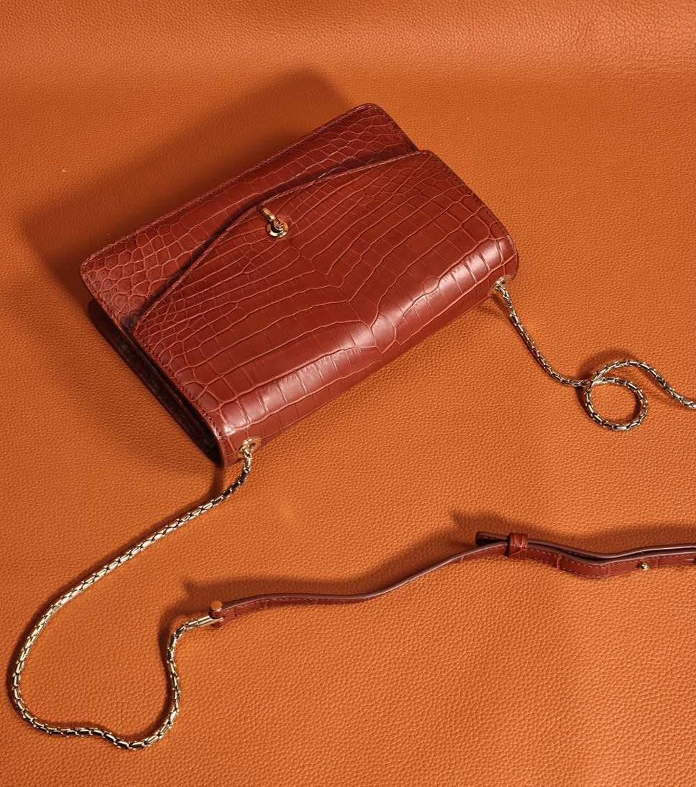 Mini Crocodile Leather Shoulder Cross Body Evening Bag Brown