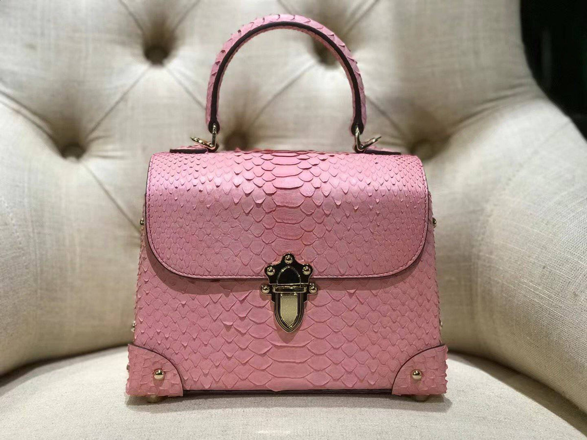 Borse mini crossbody in pelle effetto python con manico superiore e rivetti, rosa