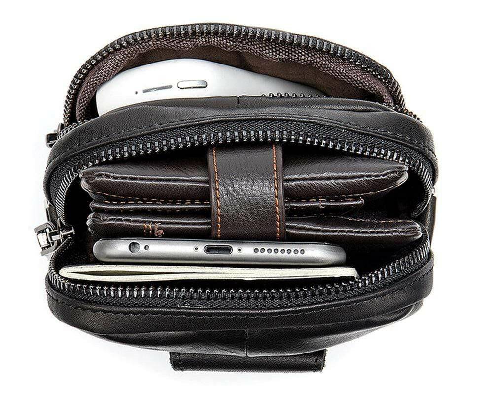 New Fashion Genuine Leather Men's Daily Use Belt Mobile Waist Cossbody Sport Shoulder Bags.