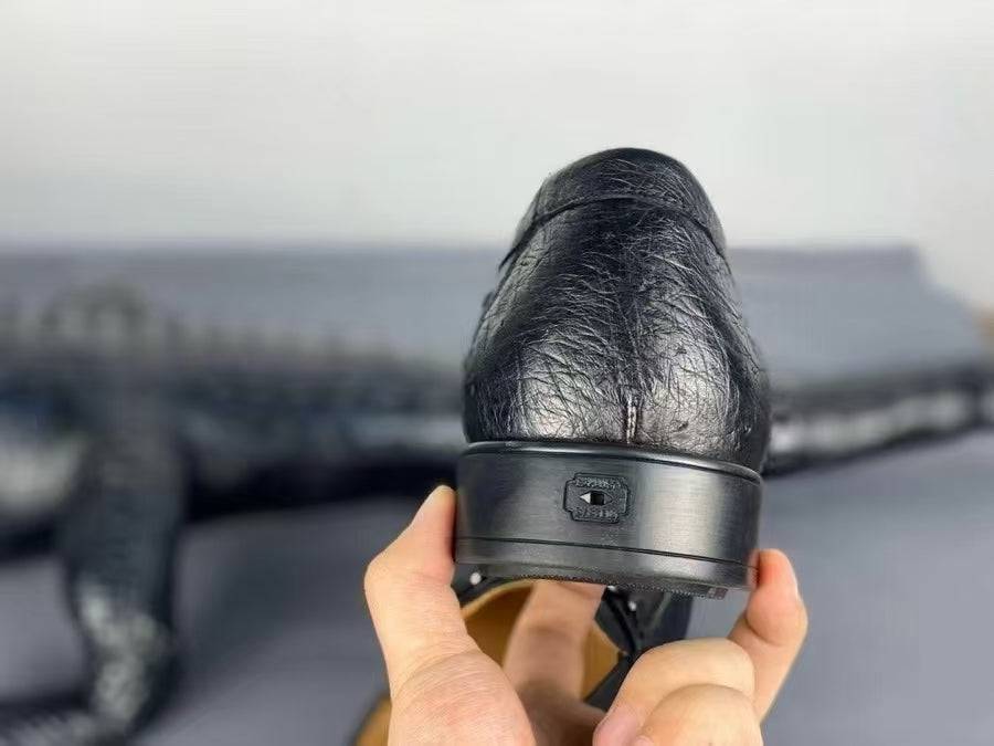 Giày da đà điểu kiểu lười slip-on màu đen
