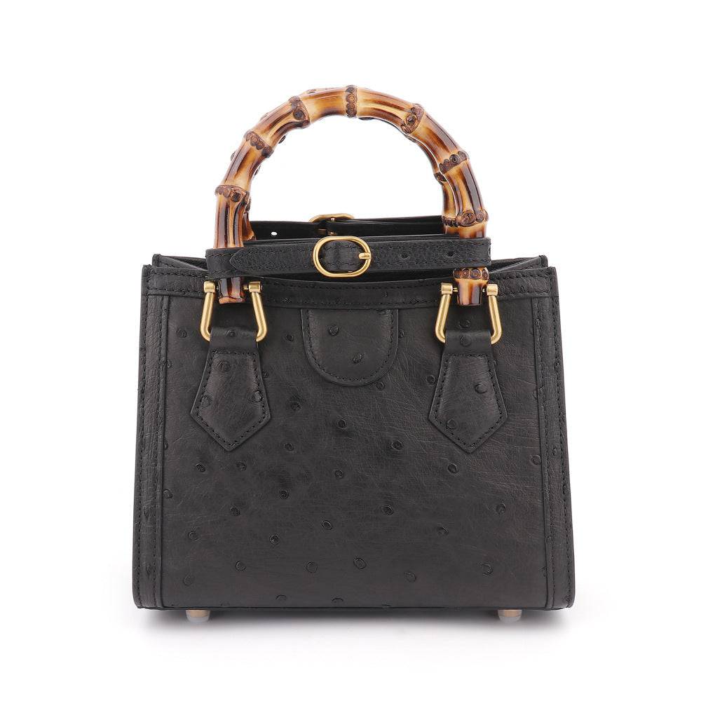 Ostrich Leather Nano Top Handle Cross Body Bag