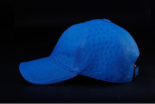 Ostrich Leather Strap back Baseball Cap Blue