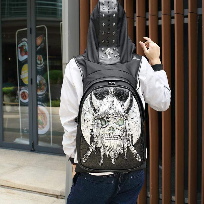 3D Backpack Unisex Ghost Skull Backpack Glow In The Dark Fashion Rivets Large Capacity Laptop Travel Backpack With Hat