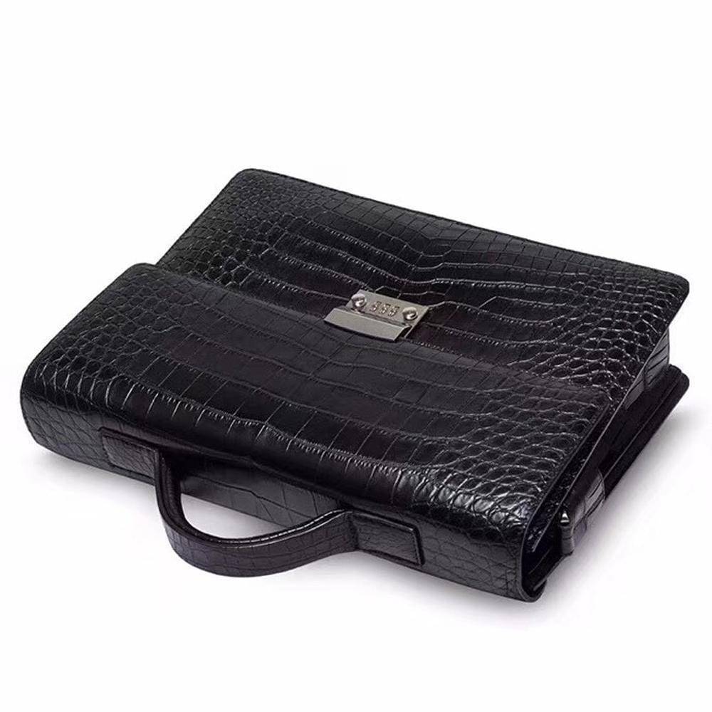 Borsa da lavoro da uomo in pelle di coccodrillo in preordine con chiusura a combinazione