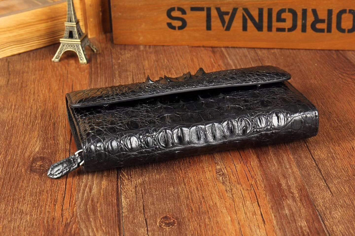 Preorder Crocodile Skin Belly Leather Trifold Wallet Clutches For Men Vintage Green