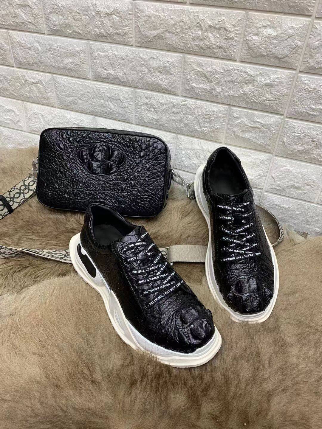 Preorder Genuine Crocodile Leather Lace Up Sneakers