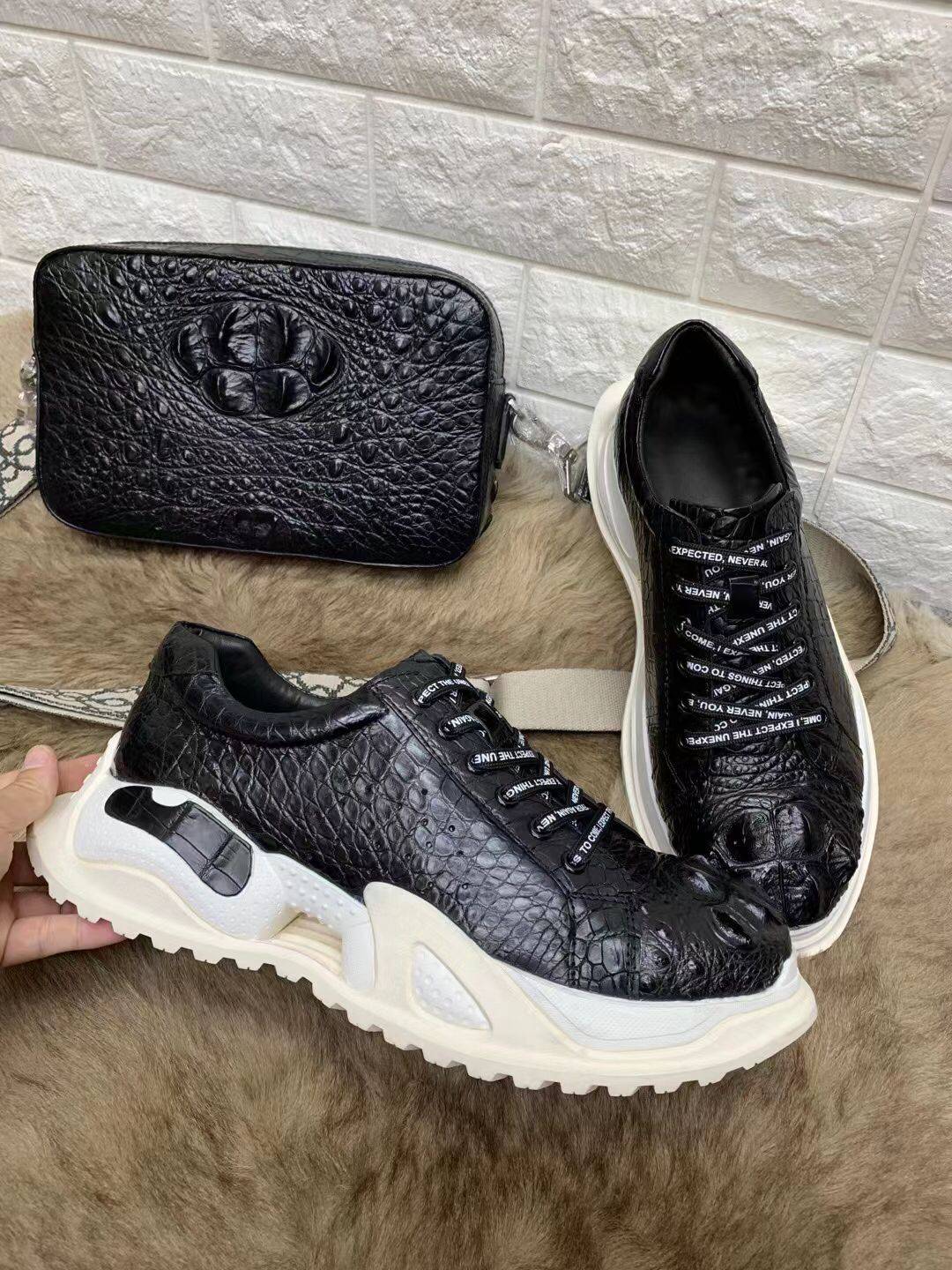 Preorder Genuine Crocodile Leather Lace Up Sneakers