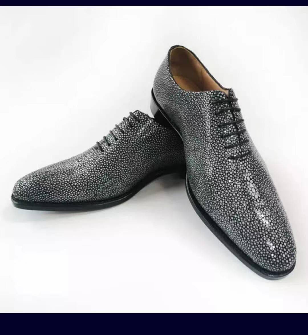 Đặt trước giày nam GenuinePearl da cá đuối mũi cánh buộc dây trang trọng cho cưới và văn phòng