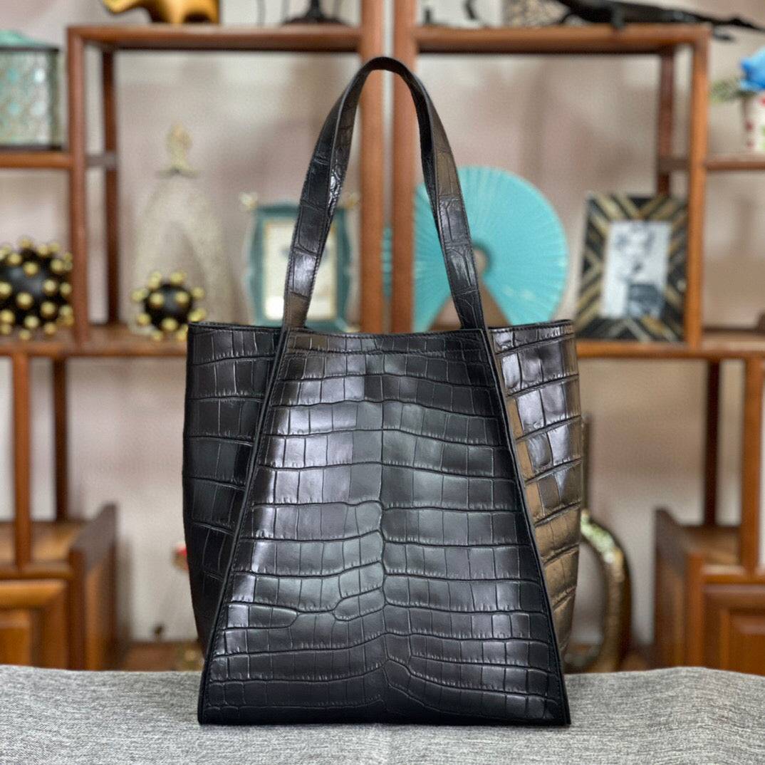 Preorder Unisex  Crocodile Belly Leather Hobo Shopper Bags