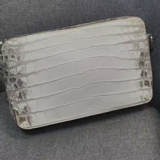 Himalaya White Genuine Crocodile Skin Leather Shoulder Chest Cross Body Clutch Bag
