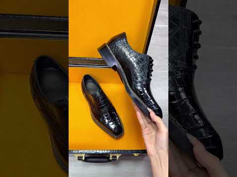 Crocodile Shoes, Men's Black Crocodile Leather Norwegian Sewn Lace Up Shoes