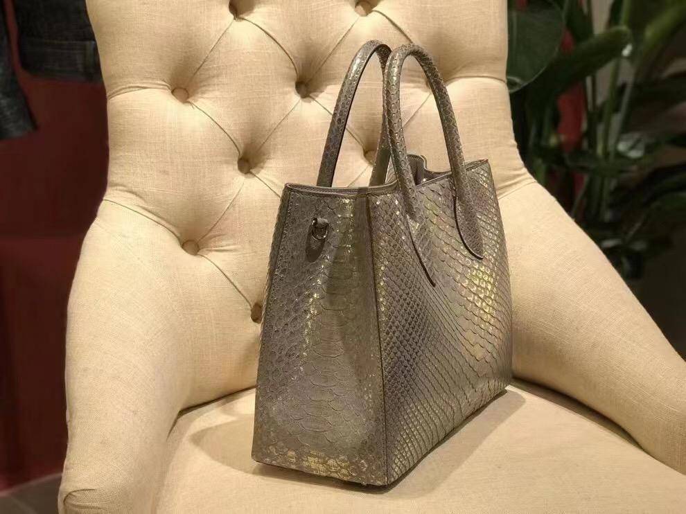 Borsa tote, a spalla e a tracolla in pelle Python per donna, argento