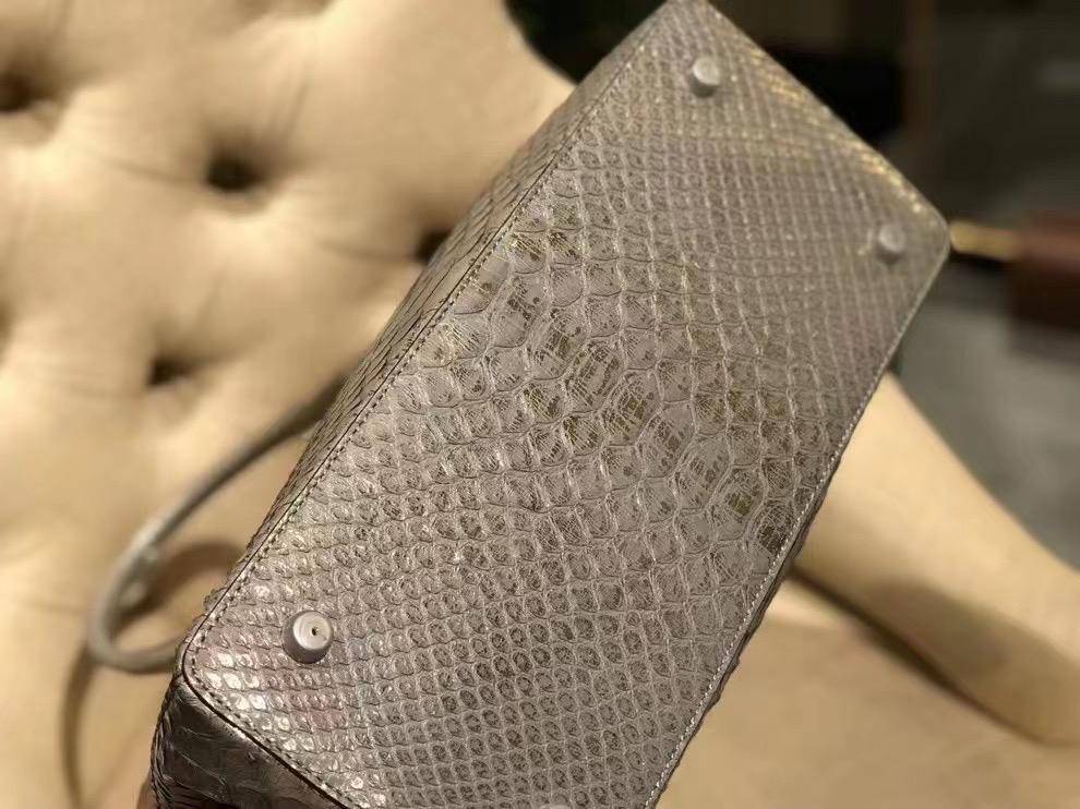 Borsa tote in pelle di pitone da donna, a spalla e a tracolla, argento