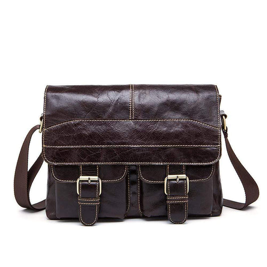 Rossie Viren Vintage Leather Men Rugged Post Messenger Crossbody Bag