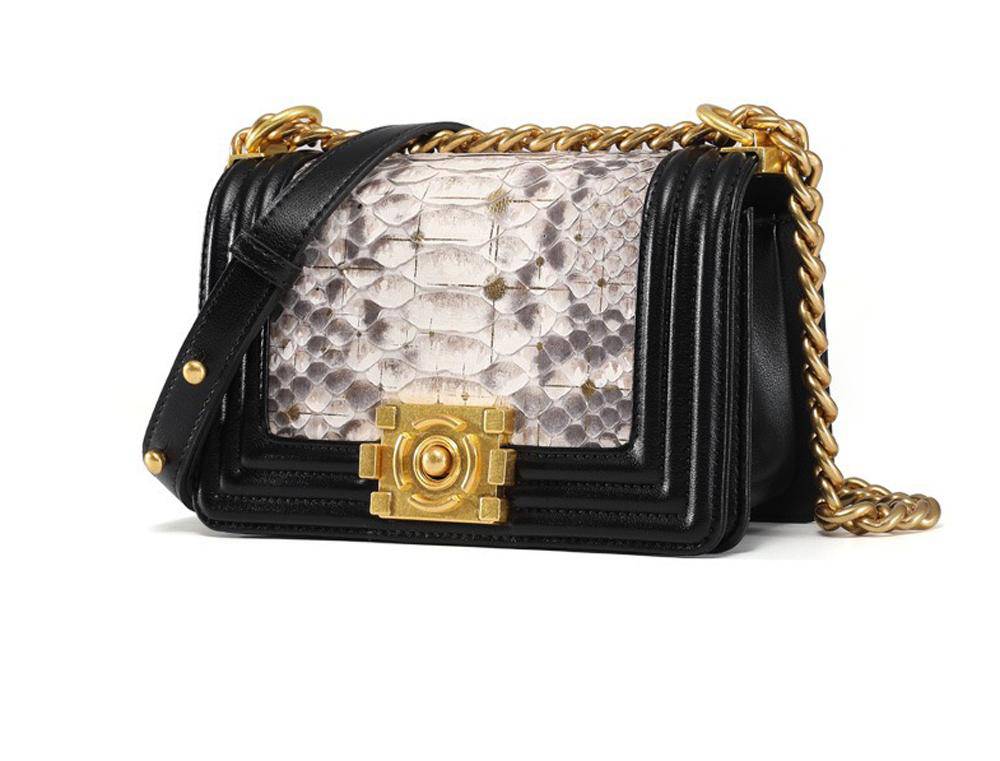 Small Python Leather Flap Chain Shoulder Cross Body Bag