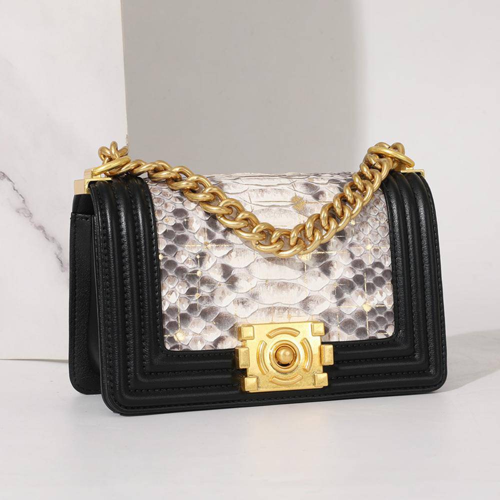 Small Python Leather Flap Chain Shoulder Cross Body Bag