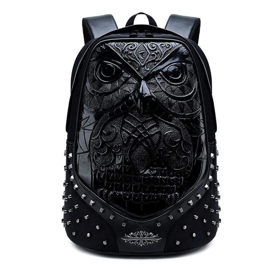 Studded Backpack 3D Owl Laptop Computer Handbags Travelling Rucksack Bag