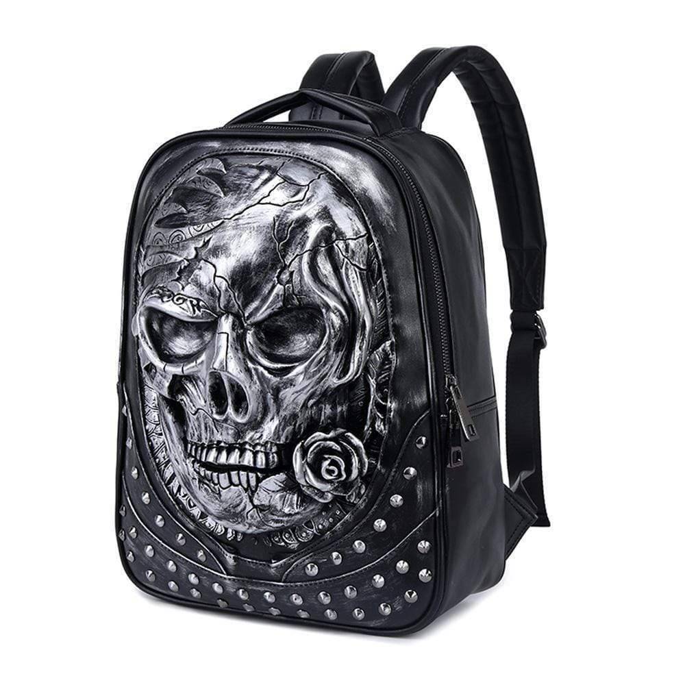 3D Studded Skull Backpack With Rose Laptop Computer Bags