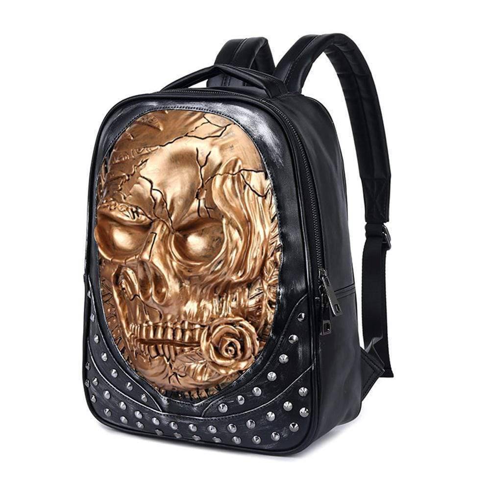 3D Studded Skull Backpack With Rose Laptop Computer Bags