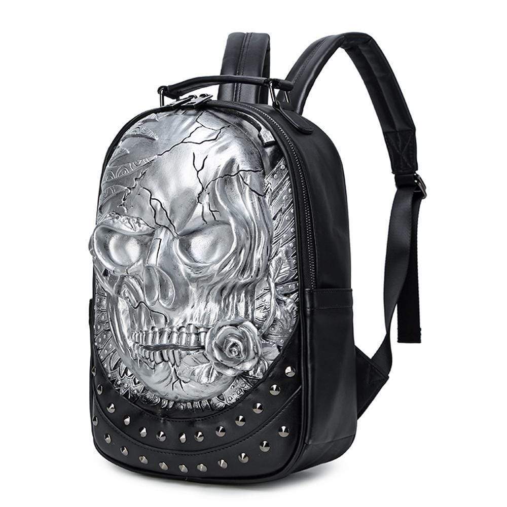 3D Backpack ,Studded  Halloween 3D Skull With Rose Rucksacks Travel Bags