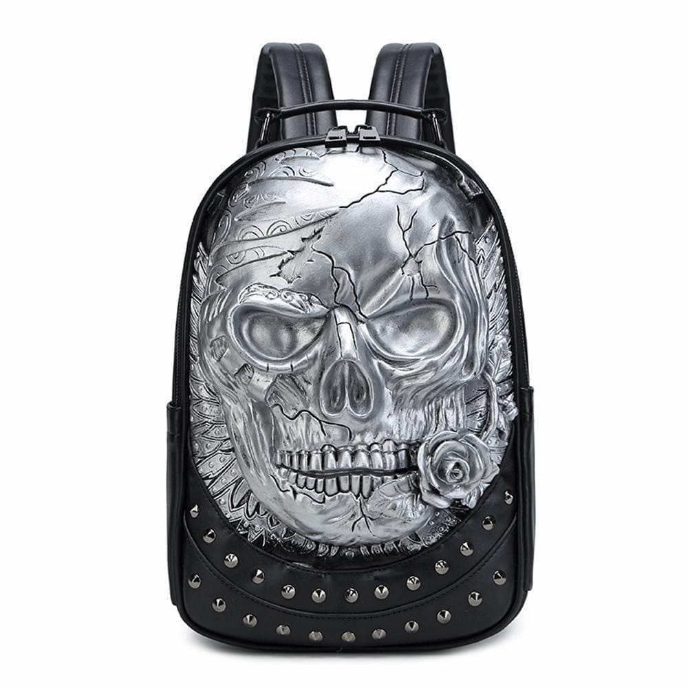 3D Backpack ,Studded  Halloween 3D Skull With Rose Rucksacks Travel Bags