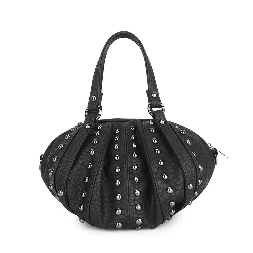 Fashion Punk Bags Dimond Skull Studded Oval Hobo Bucket Handbag