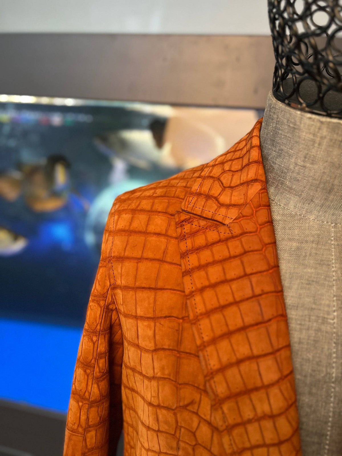 Stylish Orange Nubuck Crocodile Leather Suite Blazer