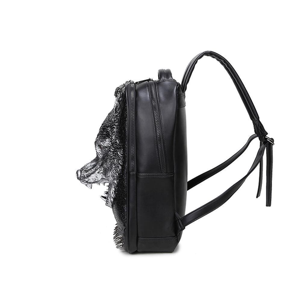 Unisex 3D Angry Wolf PU Leather Casual Laptop Rivet Fashion Backpack