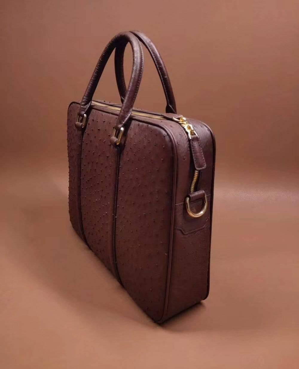 Unisex Classic Genuine Ostrich Leather Briefcase Brown